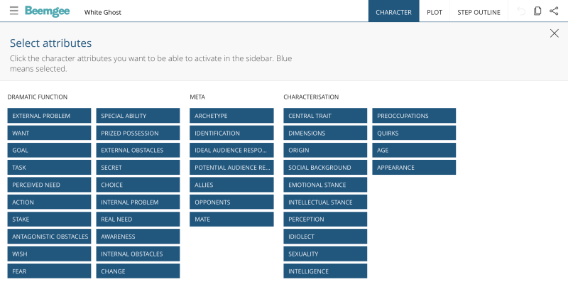 Overview character attributes